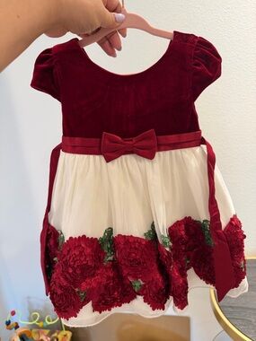 American Princess Red Velvet Dress with Satin Accents